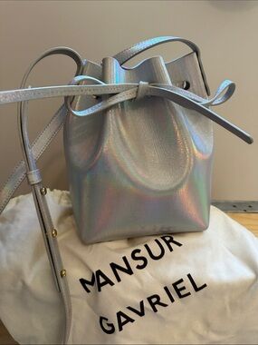 Mansur Gavriel mini bucket bag silver shimmer leather